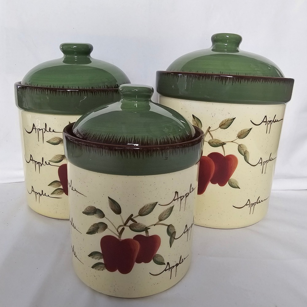 Home Interiors Apple Orchard Collection Canister Set 3 Vintage Hand Painted